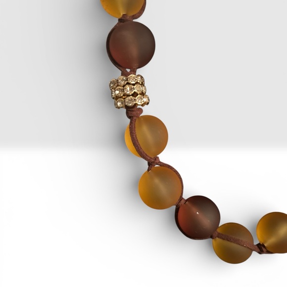 NWT Frosted Amber & Brown Beaded Jewelry Set - Necklace, Bracelets & Earrings - Picture 3 of 8